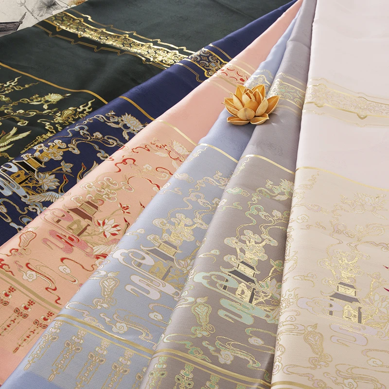 

2022 New Original Hanfu Fabric Horse Face Mid-Length Skirt Fabric Crane Pattern Jacquard Woven Gold Brocade Fabric