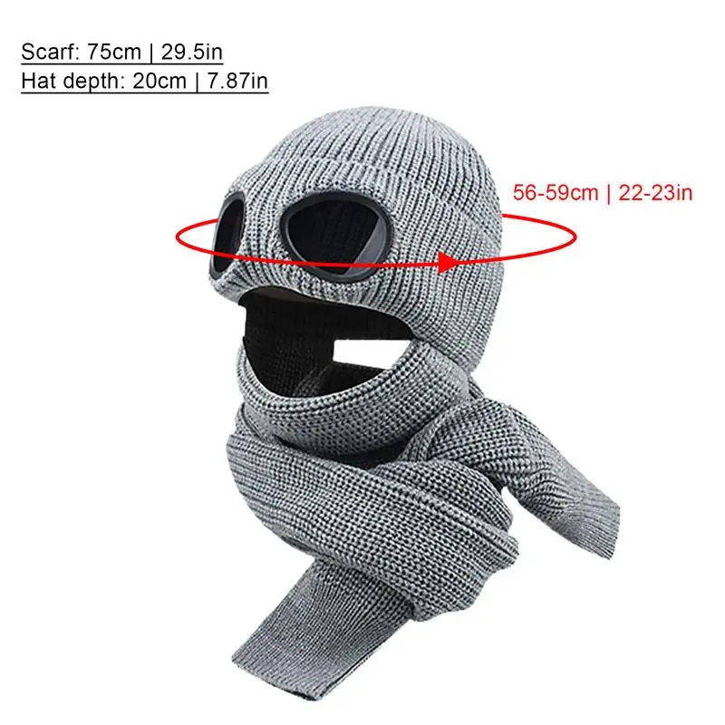 Warm Conjoined Ear Knitted Hat Windproof Goggle Lens Beanie Windproof Ear Protection Hat Soft Winter Knitted For Men Women