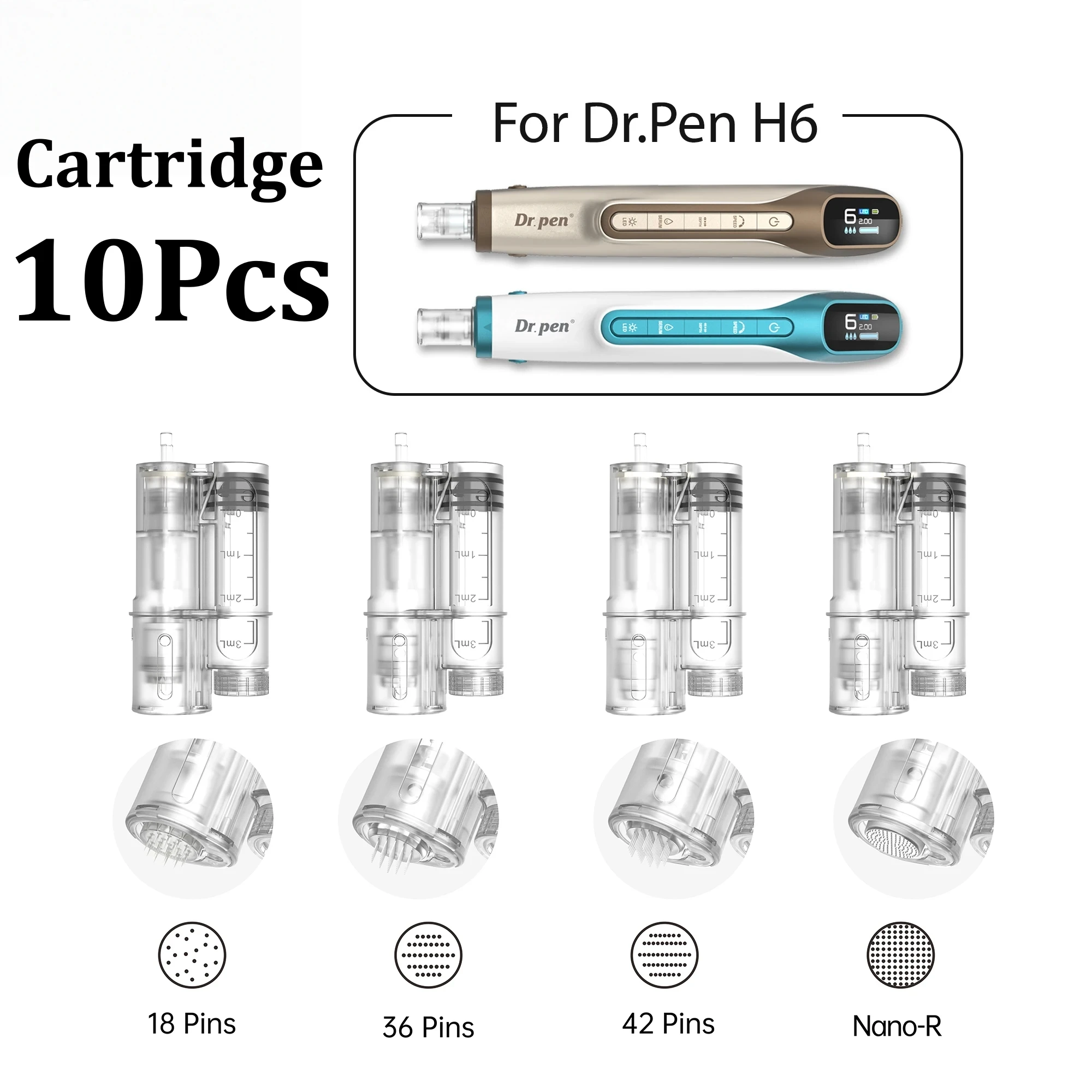 10 stuks Dr Cartridge Ronde Nano 18 36 42 Pin H6 Microneedling Pen Vervangingsonderdelen Naaldsets_voghion.com