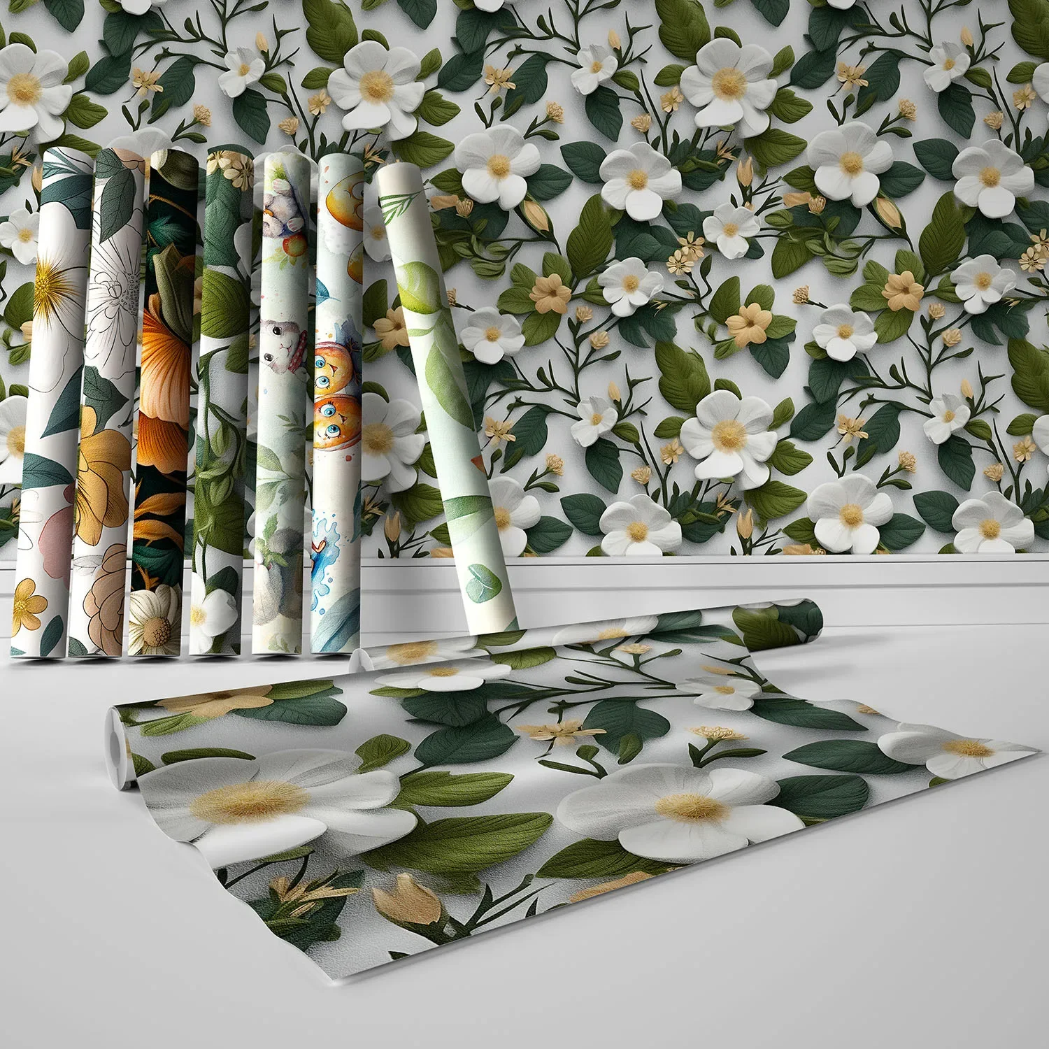 

3meter Plant Flower Pattern Wallpaper Living Room Self-adhesive Thickened Wallpaper Waterproof and Wear-resistant Wall Stickers
