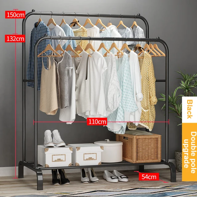 Garment Rack Free-standing Clothes Rack with Top Rod,Coat Rack Clothes, Hanger Wardrobe ,Clothes for Rack Lower Storage B-Double pole-110cm