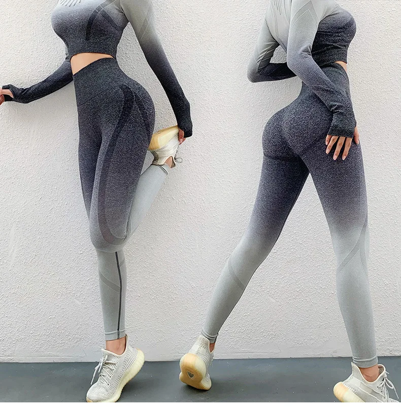 Yoga Outfit Seamless Yoga Set Gradient Sport Set Women Gym Clothes