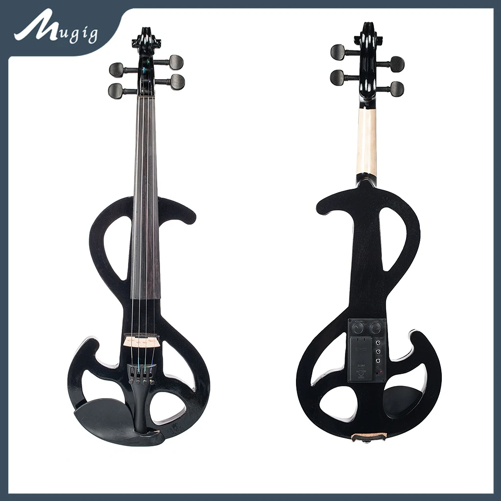 

Electric Silent Violin 4/4 Full Size W/Triangle Fiddle Case Bow Cable Bridge Preamp For Student Violin Black S Fit Effects Pedal