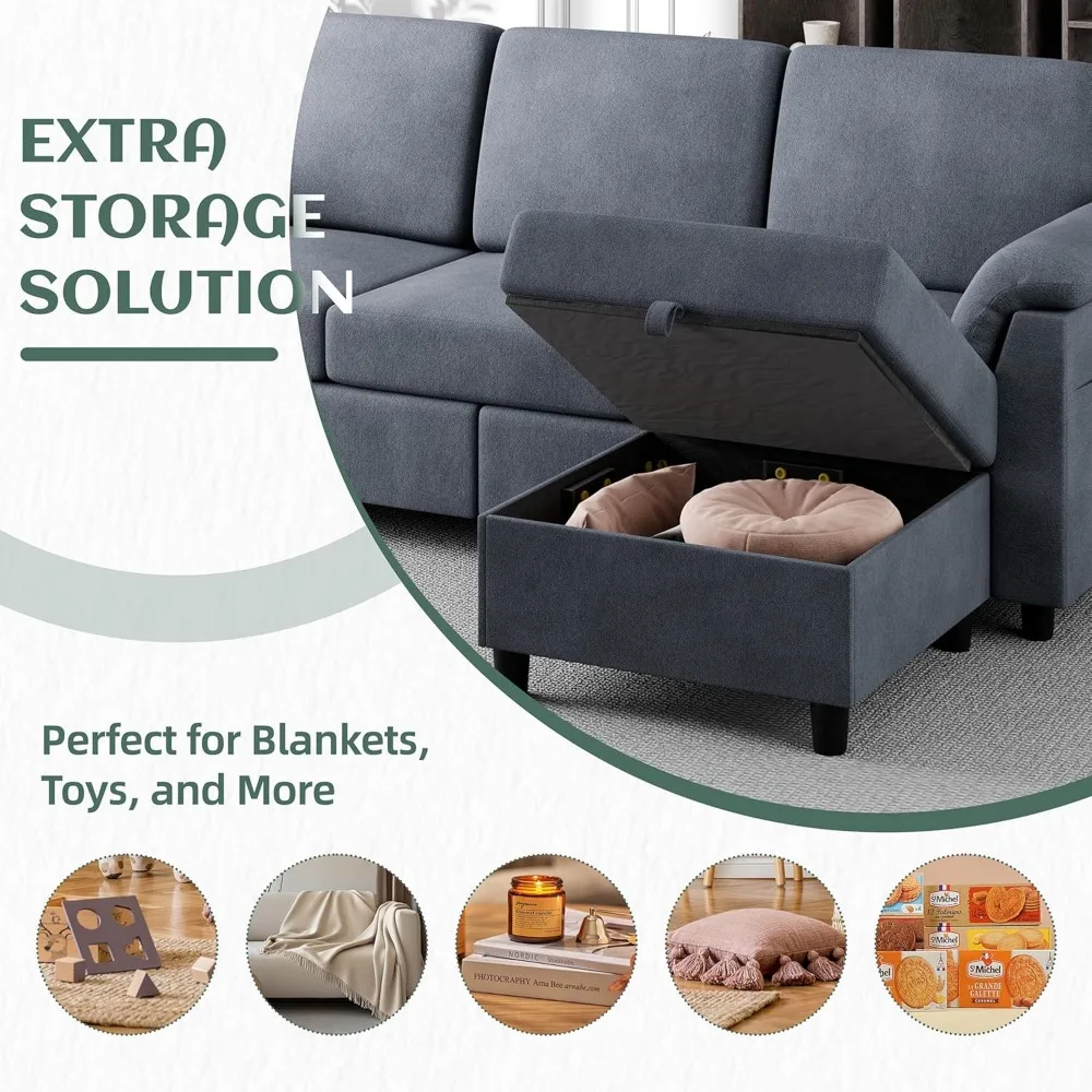 Convertible Sectional Sofa Couch, 3 Seat L Shaped Sofa with Removable Pillows Linen Fabric Small Couch Gray Children's Sofas 5
