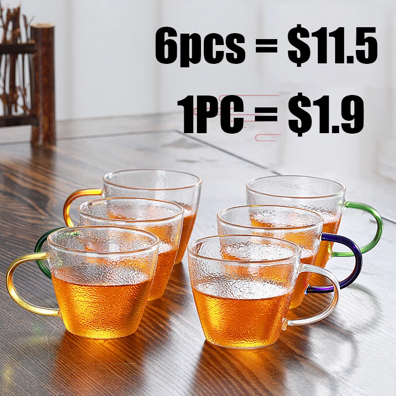 6PCS 120ML Transparent Glass Cup Tea Cup Set of 6 Teaware with