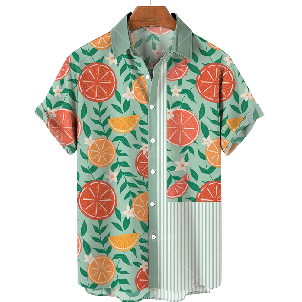 2022 New Fashion Summer Casual Fruit Printed Shirt, Men's Hawaiian Shirt, Seaside Vacation, Beach Top 5XL mens short sleeve button up shirts