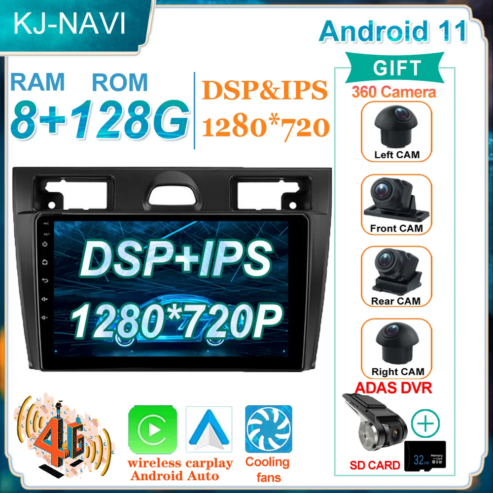 

Android 11 Car Video Multimedia Player GPS For Ford Fiesta Mk VI 5 Mk5 2002 - 2008 Radio Navigation Carplay QLED BT WIFI