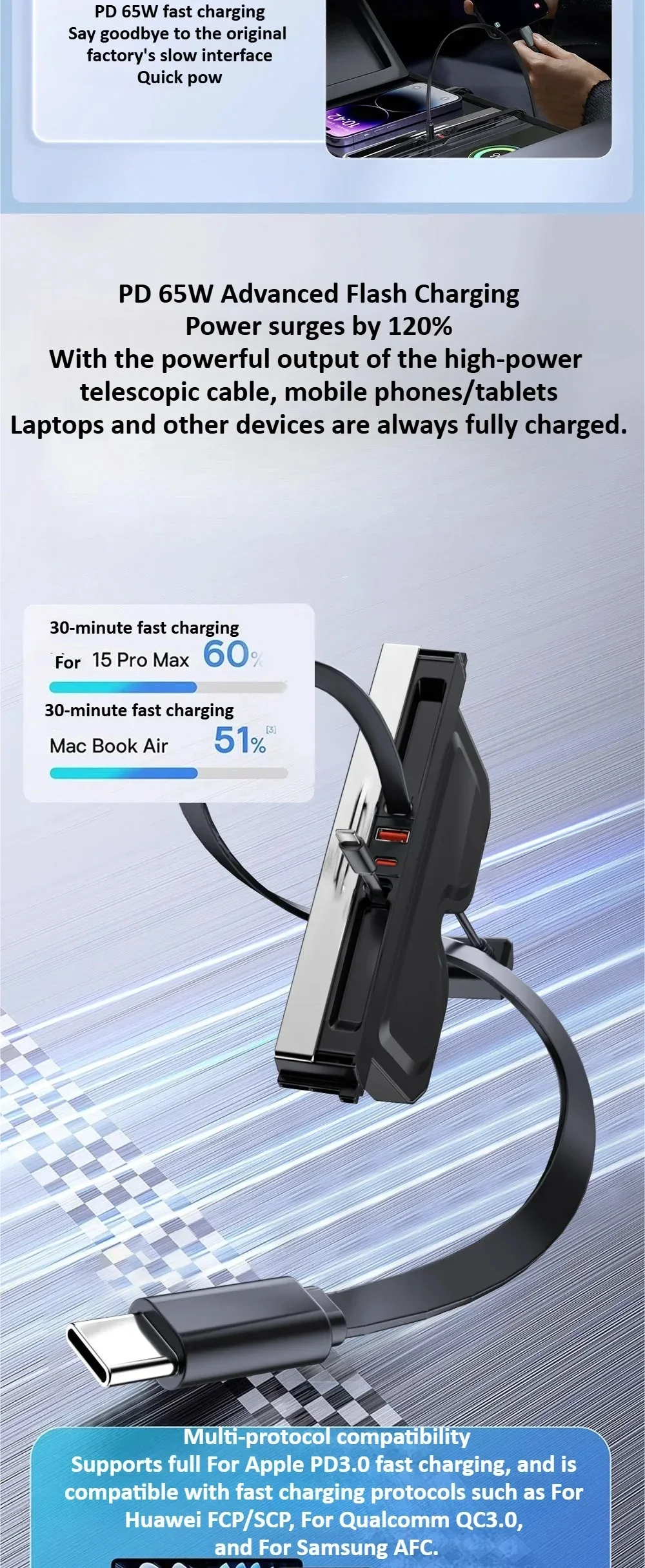 Central Control 65W Docking Station For Tesla Model Y Juniper 2025&Model 3 Highl