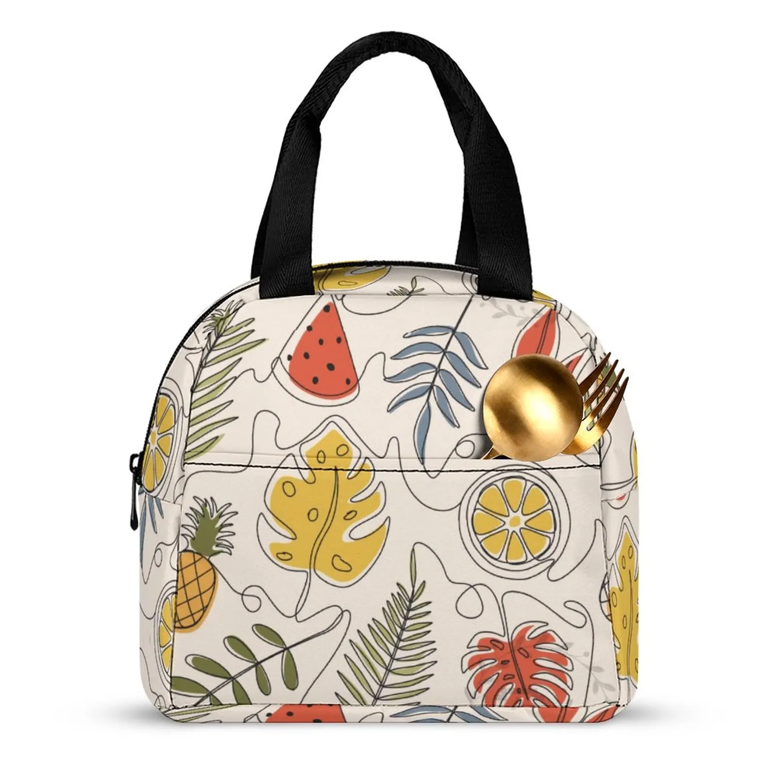 Custom Pattern Tote Lunch Bags for Women Tropical Flora Print Portable Meal Bag Picnic Travel Breakfast Box Office Work School
