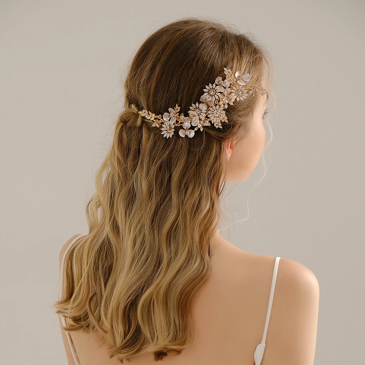 Gold Metal Flowers Rhinestones Bridal Hair clip Vine Bridesmaid Hairpiece Floral Headpieces Wedding