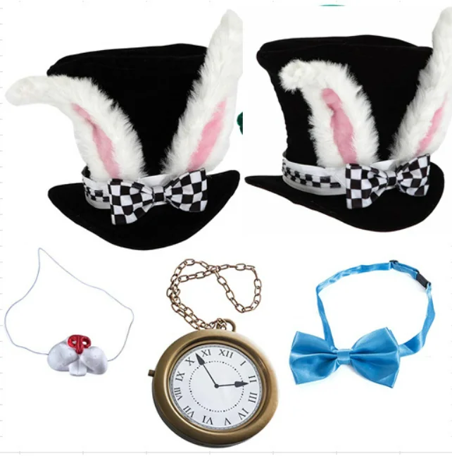 Costume Da Coniglio 5 Pezzi Per Donna - Orecchie, Papillon, Guanti, Orologio, Coda, Bianco