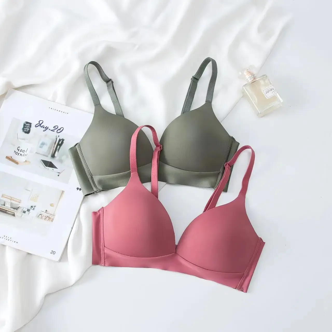 FallSweet 2PCS/set Seamless Push Up Bra for Women Wireless Bralette 3/4 Cup Soft Comfortable Underwear Sexy Female Lingerie 3