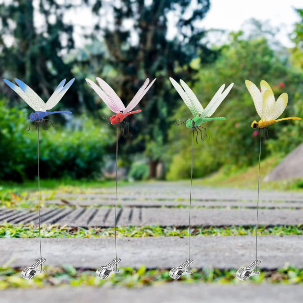 3-8pc Simulation Dragonfly Clip Bug Deterrent Pole Clips On Dragonfly Hat Clip Bug Repellent Outdoor Garden Decoration garden art decor dragonfly decoration
