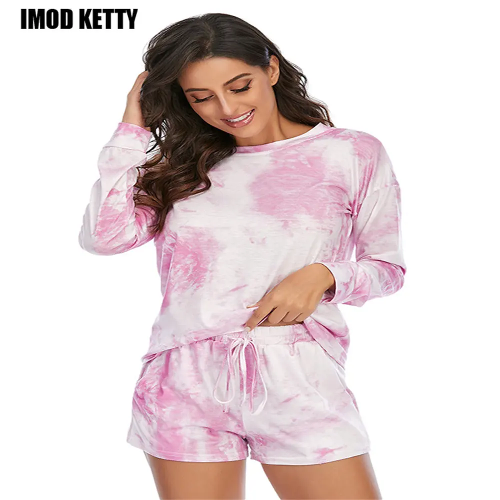 

2022 пижамный комплект для отдыха с принтом Tie Dye, женская одежда для отдыха, пижамы, одежда для отдыха, домашняя одежда, женский домашний костюм Harajuku, модная женская одежда
