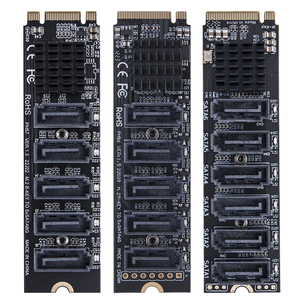 M.2 MKEY PCI-E Expansion Card 5/6 Port Adapter Card M.2 To SATA 3.0 Converter 6Gpbs SATA3.0 Adapter Support PM Function
