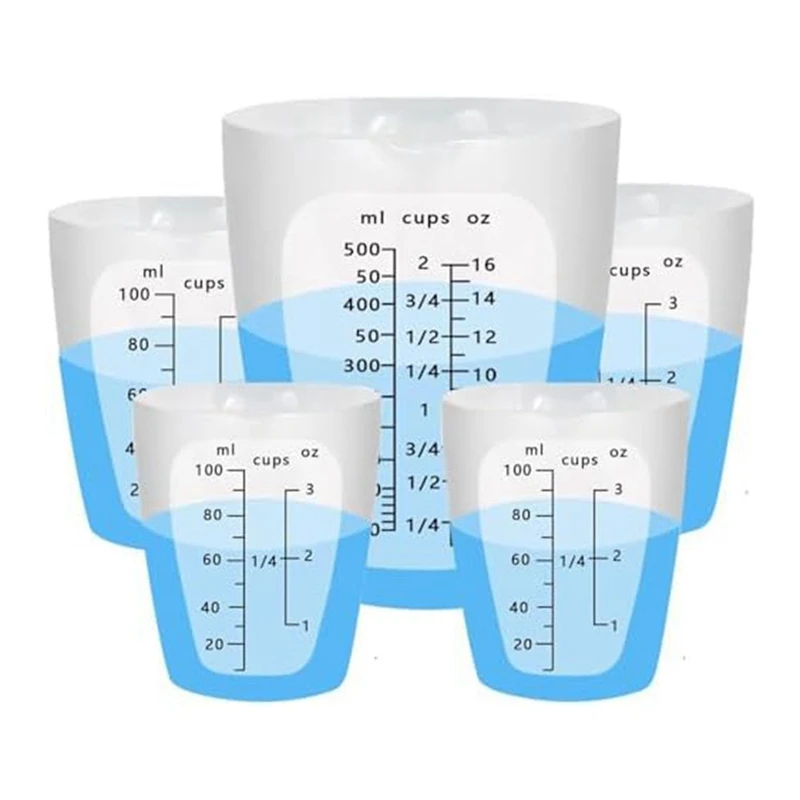 

Силиконовые мерные чашки, 5 силиконовых чашек для смешивания эпоксидной смолы, 500 и 100 мл, многоразовые принадлежности для смолы, прочная форма