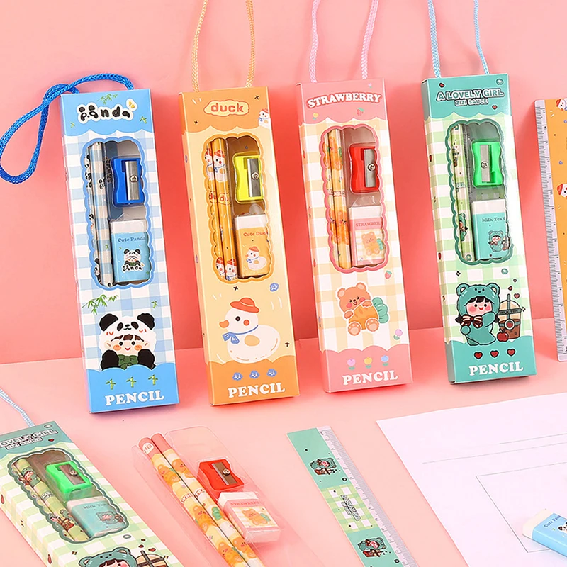 

Portable Stationery Set Animal Cartoon Pencil Cute Ruler Children Pencil Sharpener Student Eraser School Supplies Gifts
