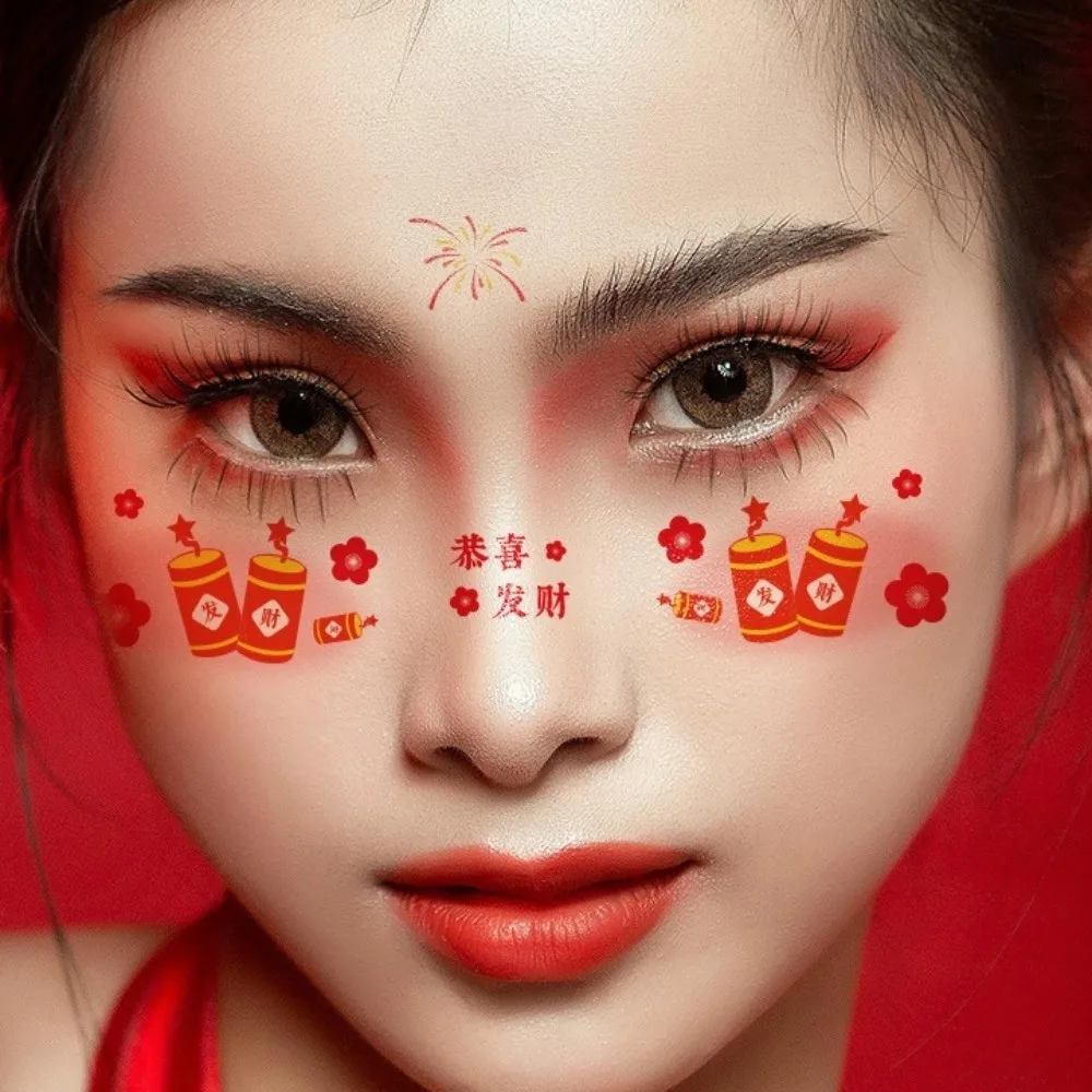 Chinese New Year Makeup Stickers Lunar New Year Blush Stickers  Red envelope Lantern Temporary Tattoo Sticker