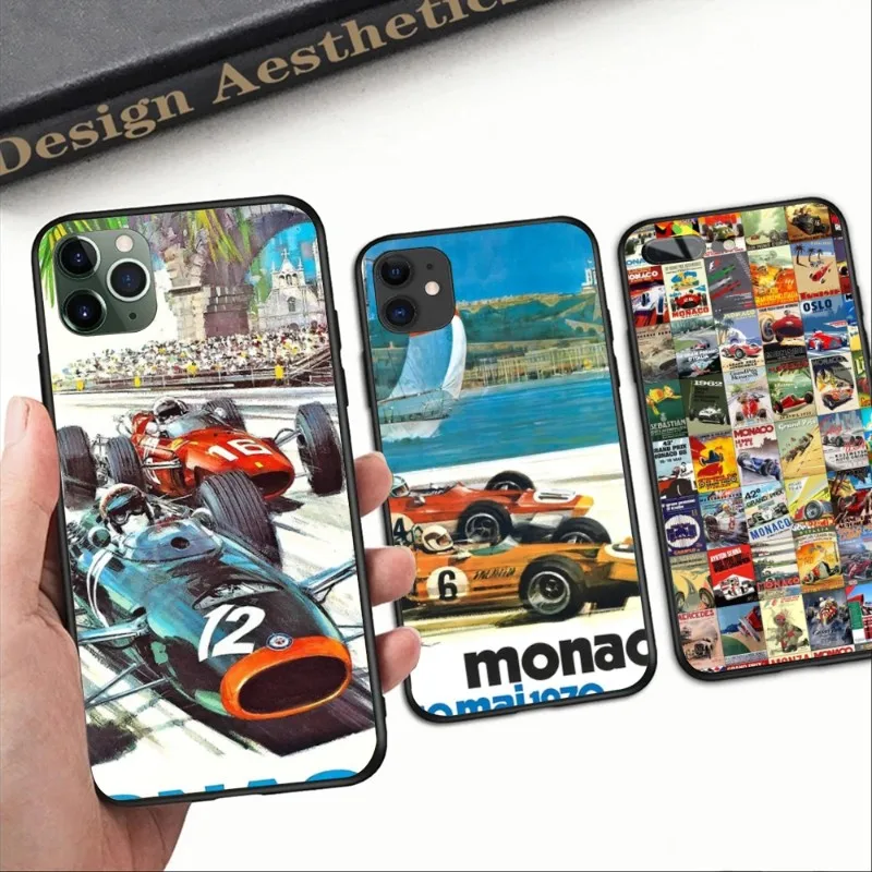 Custodia Per Telefono Grand Prix Vintage Monaco Per Iphone 14 13 12 11 Xs X 8 7 6 Plus Mini Pro Max Se 2022 Cover Nera Per Telefono
