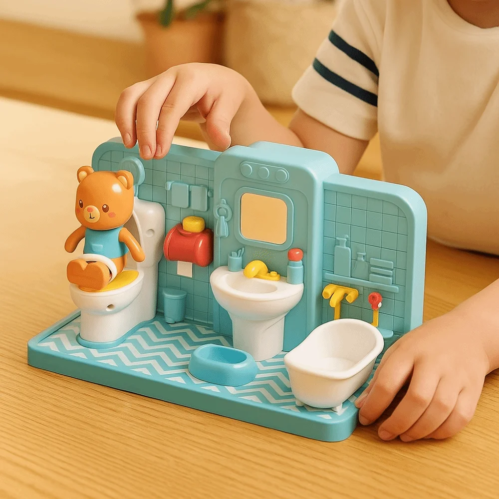 Bathtub Bear Simulation Bathroom Enlightenment Decor Funny Electronic Toilet Dollhouse Furniture Miniature Restroom Puzzle