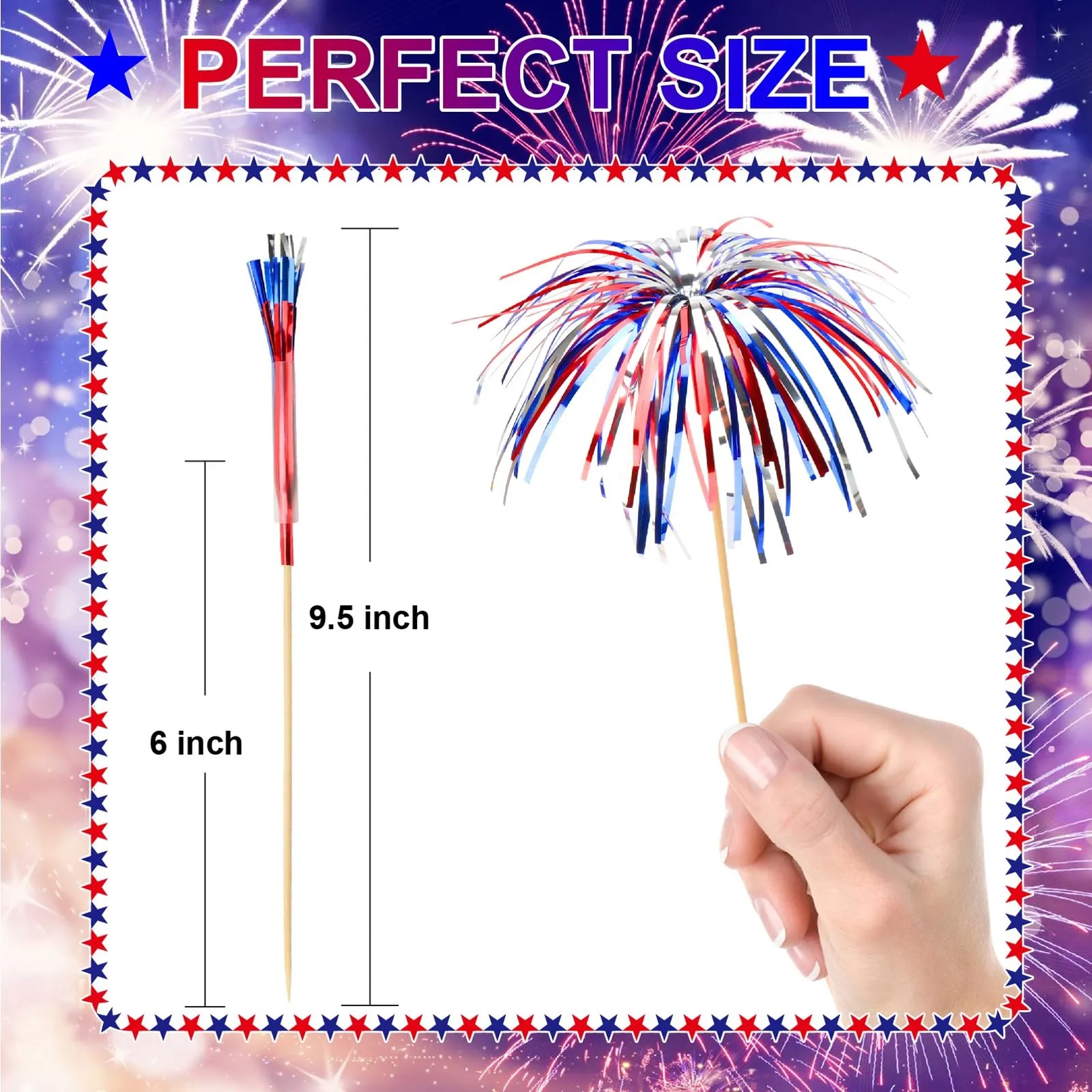 Independence Day Cocktail 4.7 Inch Firework Design Red White and Blue Firework Picks party Bamboo Toothpick Cocktail Sticks