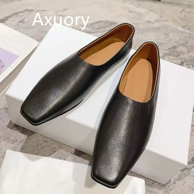2023 Autumn Women's Flat Shoes Square head mules Genuine Leather Ultra soft material Fashion Style High Quality