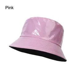 Reversible Faux Leather Waterproof Bucket Hat for Women - Fashionable Autumn Sun Hat (Pink)