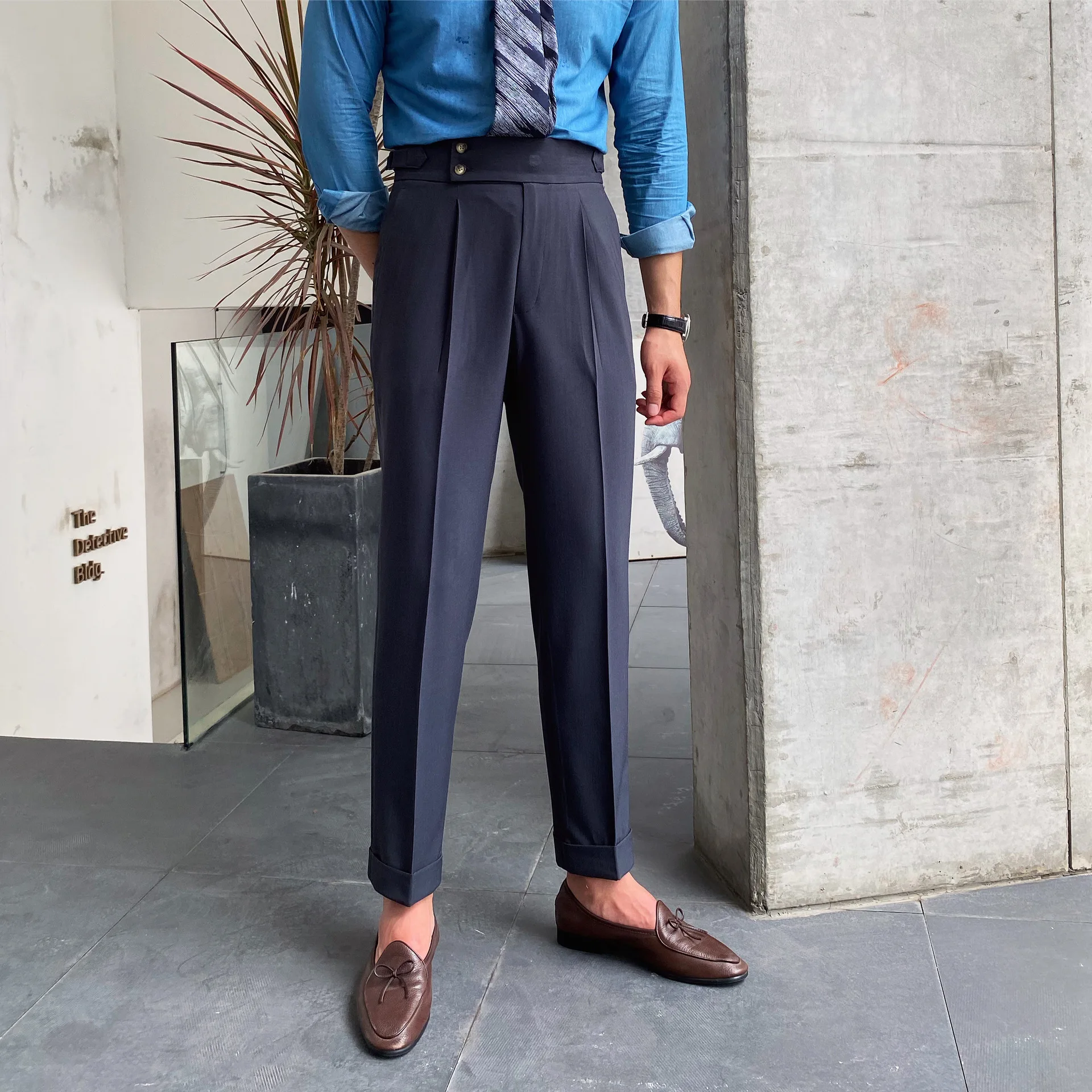 Fall Men's Business Dress Pants Solid Color Temperament Trousers British Casual Slim Suit Pants High Waist Wedding Streetwear