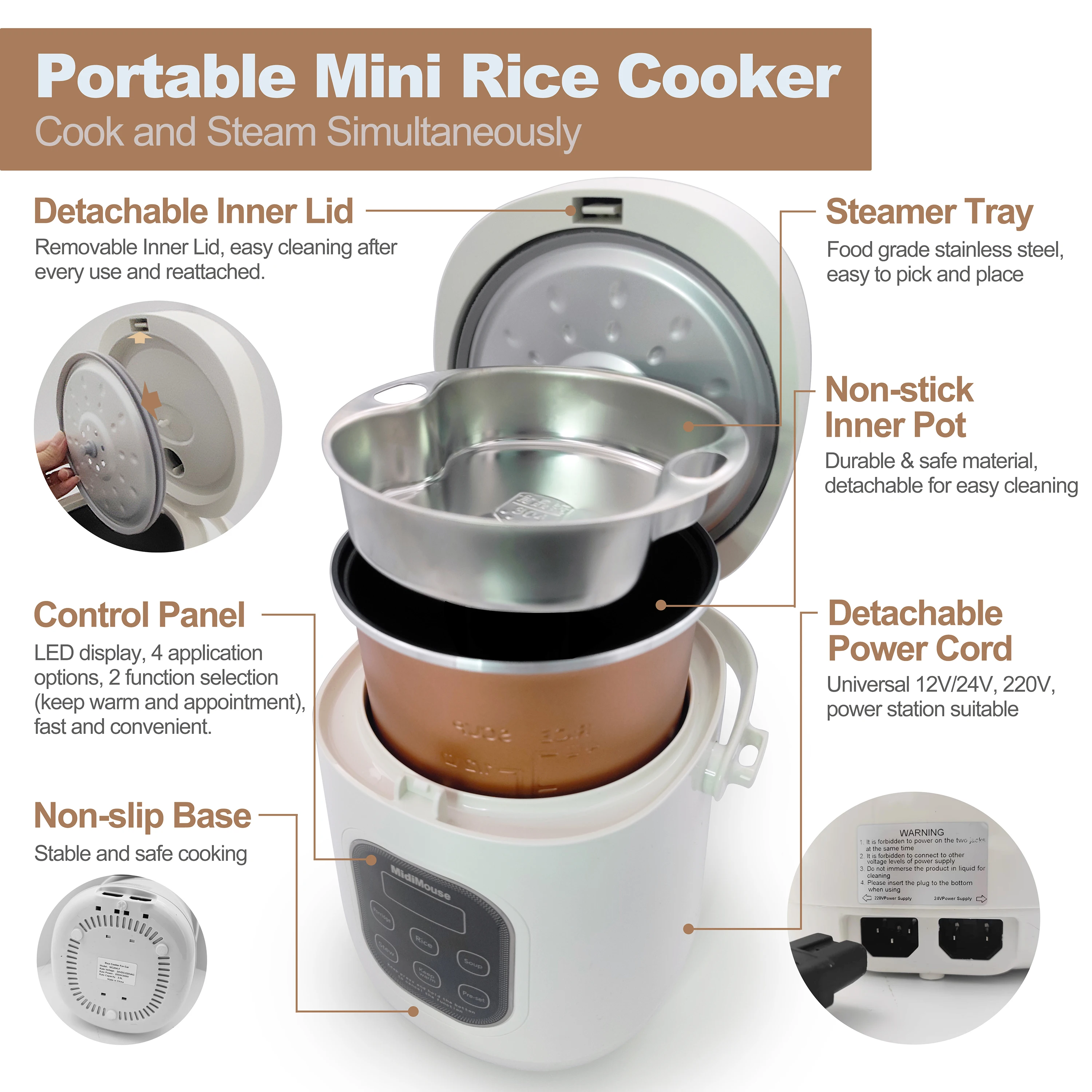 2L Rice Cooker 12v to 220 24v to 220V Car House Truck Travel Version electric cooker rice cooker