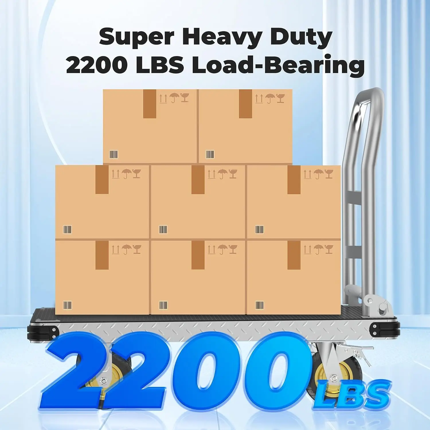 Platform Truck 2200 LBS Capacity Heavy Duty Cart with Reinforced Bottom Support, 2MM Thicked Steel Flat Cart Swivel Brake