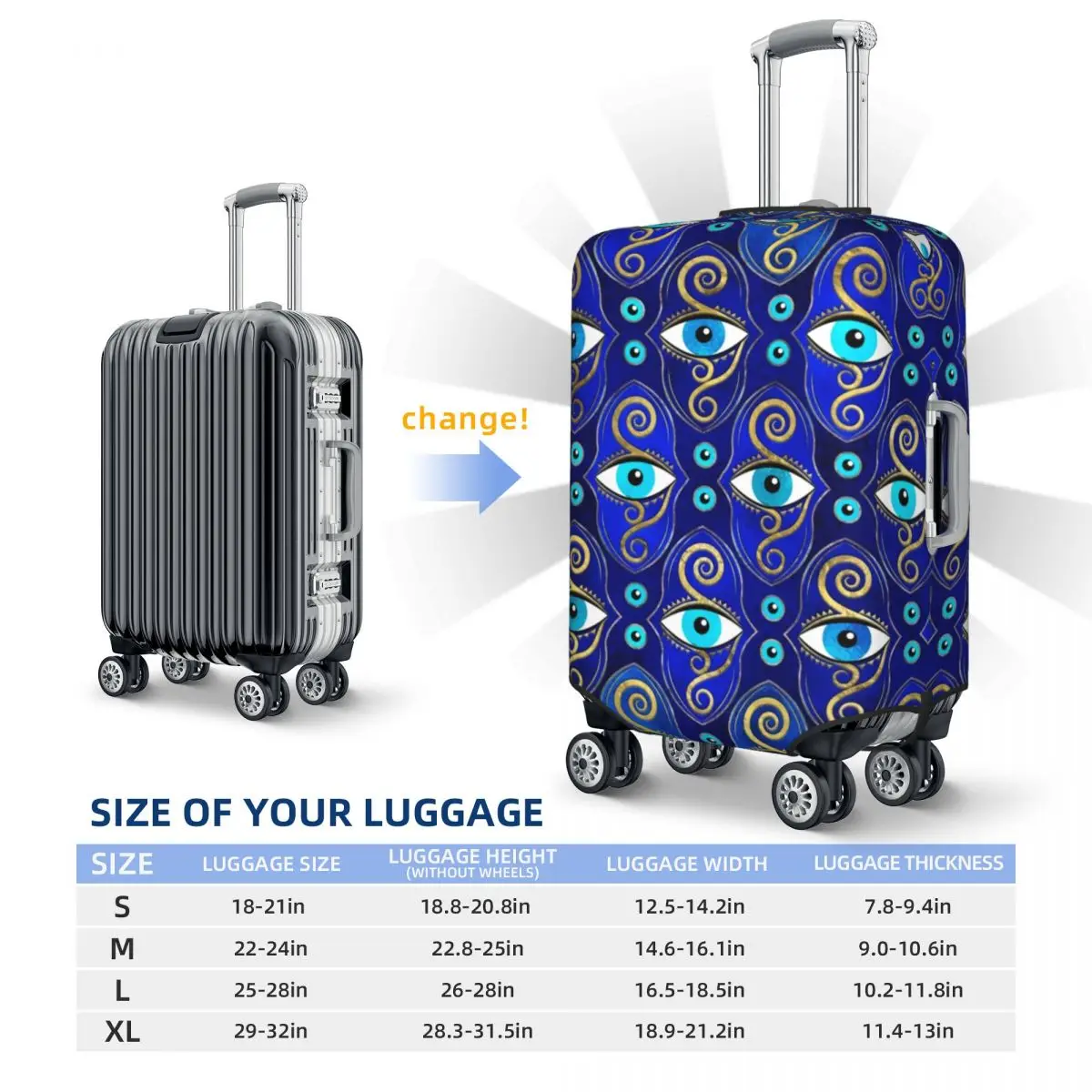 Evil Eye Charm Pattern Suitcase Cover Greek Eyes Mati Amulet Business Protector Vacation Elastic Luggage Case