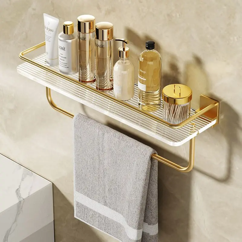 Bathroom Wall Hanging Punch-free Towel Shelving Washroom Toiletries Organizing Rack Kitchen Acrylic Gold Storage Rack 3