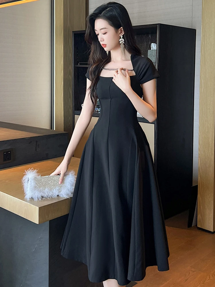 green emerald velvet dress Black one-shoulder evening dress high-end mermaid banquet temperament –  Simplepromdress main image 0