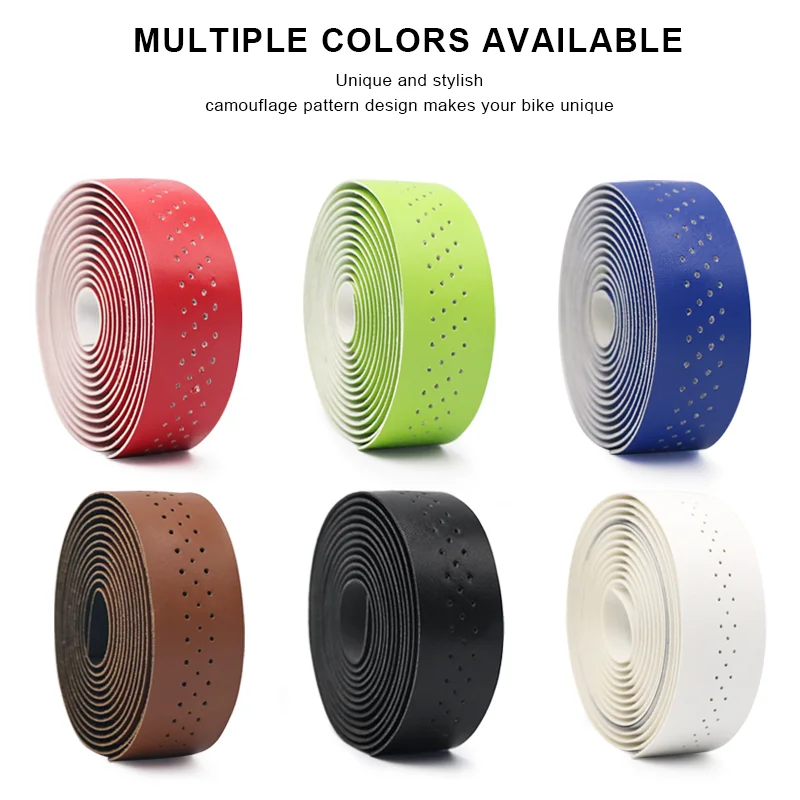 Bike Handlebar Tape MTB Road Bike PU Leather Perforated Breathable Cycling Handle Bar Wrap Straps Fixed Gear