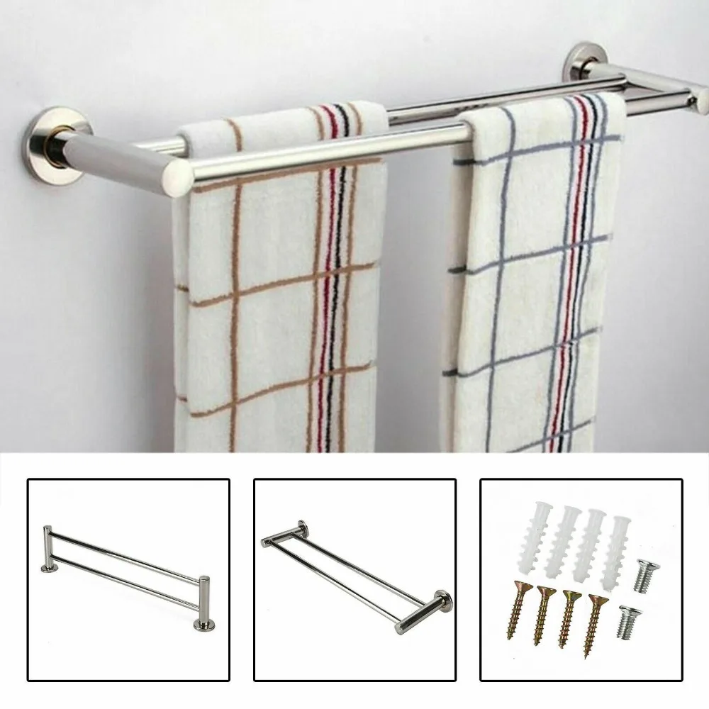 40/50cm Single/Double Bars Towel Rack Bathroom Bar Wall-Mounted Towel Shelf