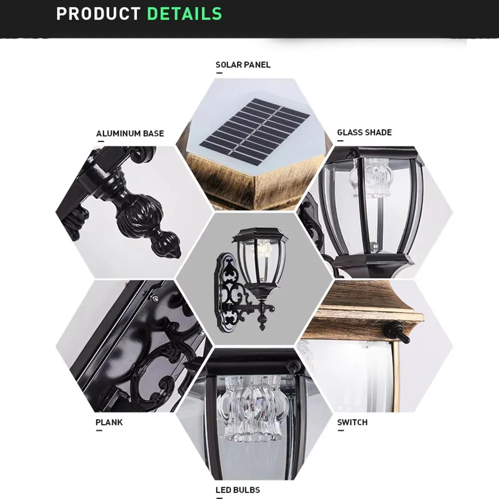 Description Picture 5 of itemOutdoor Waterproof Two Grades Switch Aluminium Landscape Garden Solar Led Wall Lights Flat Head Solar Wall Lamp Control