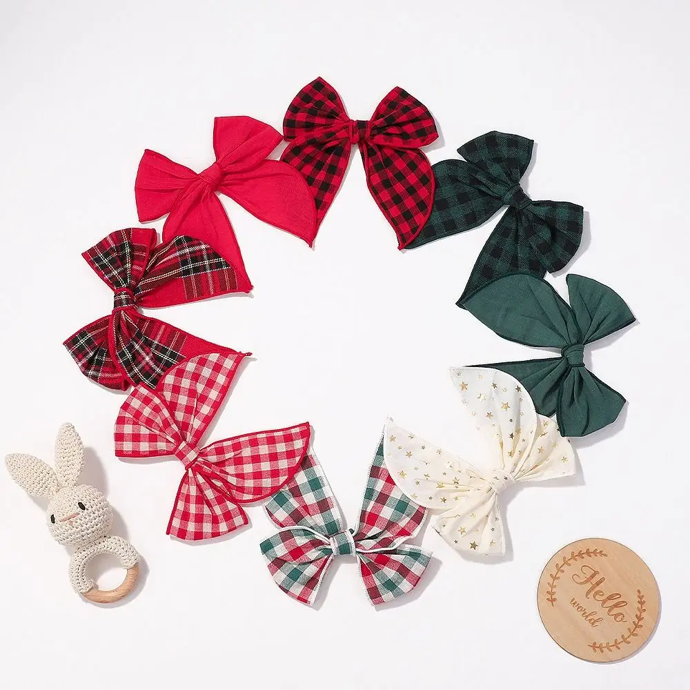 

Plaid Baby Girl Bows Baby Supplies Cotton Linen Bowknot Newborns Hair Bows Hair Alligator Christmas Hairbands