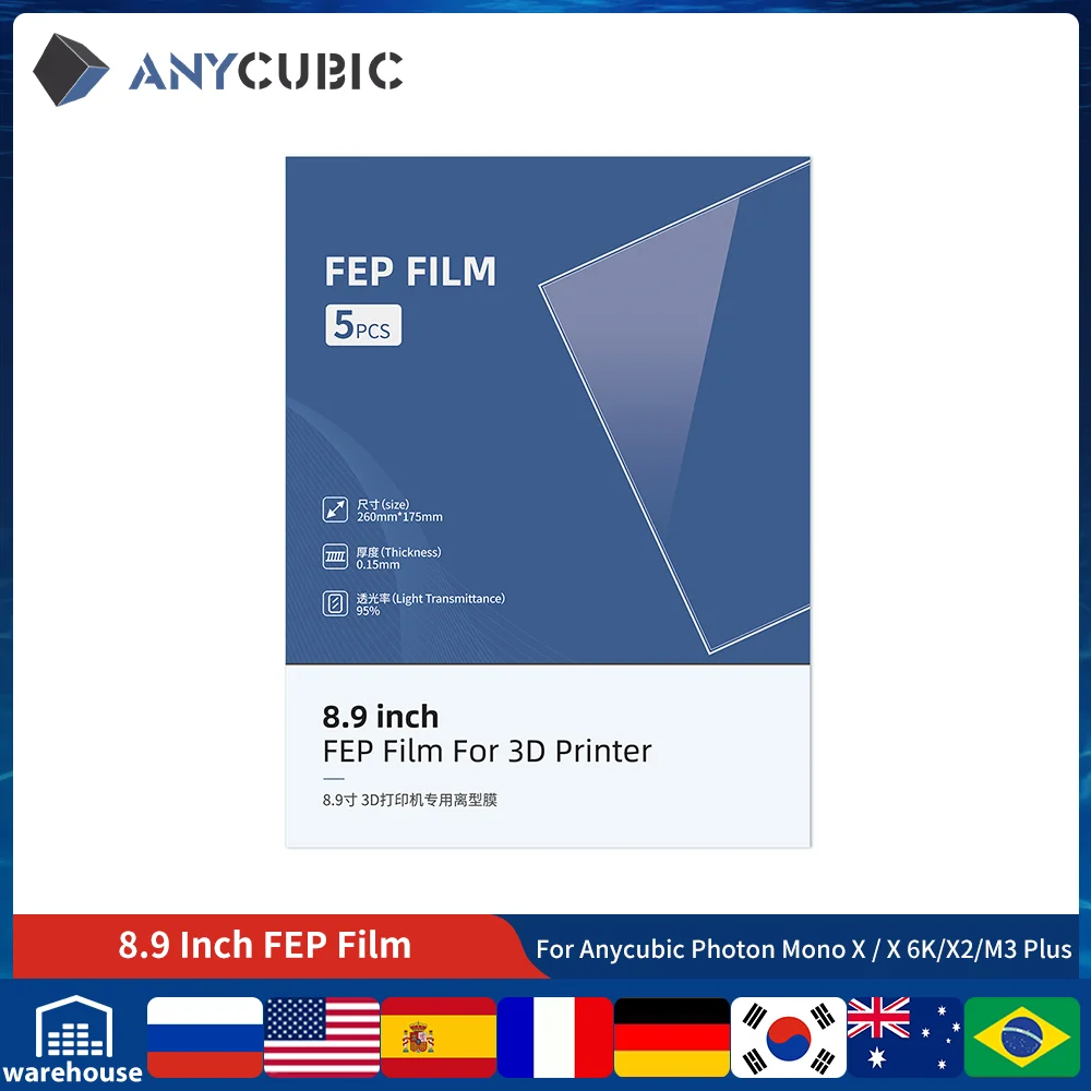 Anycubic 8.9 Polegada Fep Filme para Photon Mono Xphoton Mono x 6kphoton m3 Plusphoton Mono X2photon Mono x 6ks