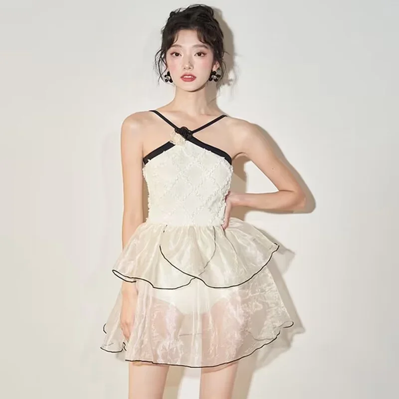 

2023 New Korean Fashion Swimwear Women's Conservative Skirt Style One-piece Small Chest Coverup Show Thin Hot Spring Swimwear