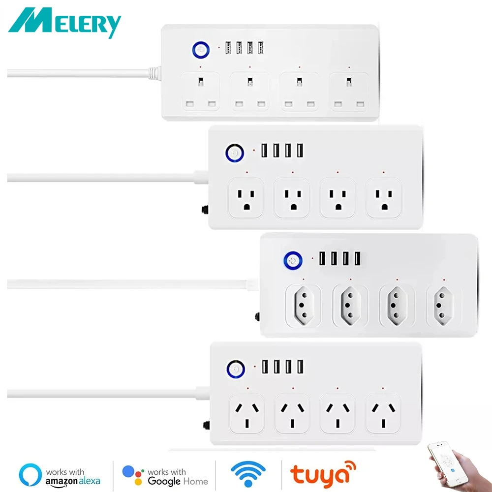 Melery Tuya Wifi Smart Power Strip Eu Us Brasile Uk Presa Di Corrente Austriaca Presa Di Ricarica Usb Remota Da Alexa Dot Google Home Office