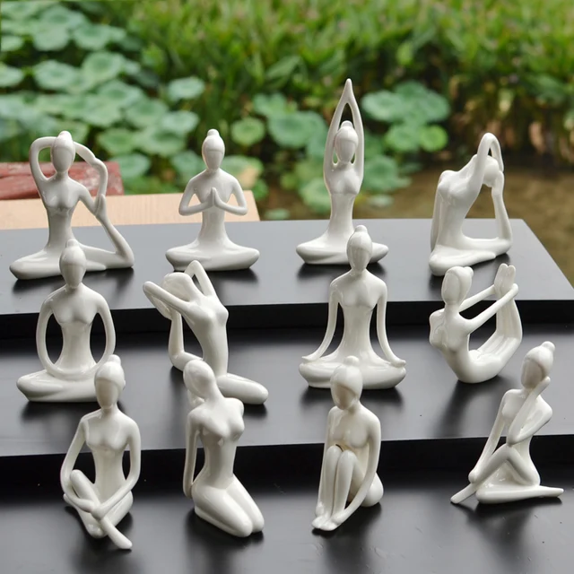 12 Styles Abstract Figure Art Ceramic Yoga Poses Figurine Porcelain Lady Statue Home Yoga Study Studio Decor Ornament Sculpture