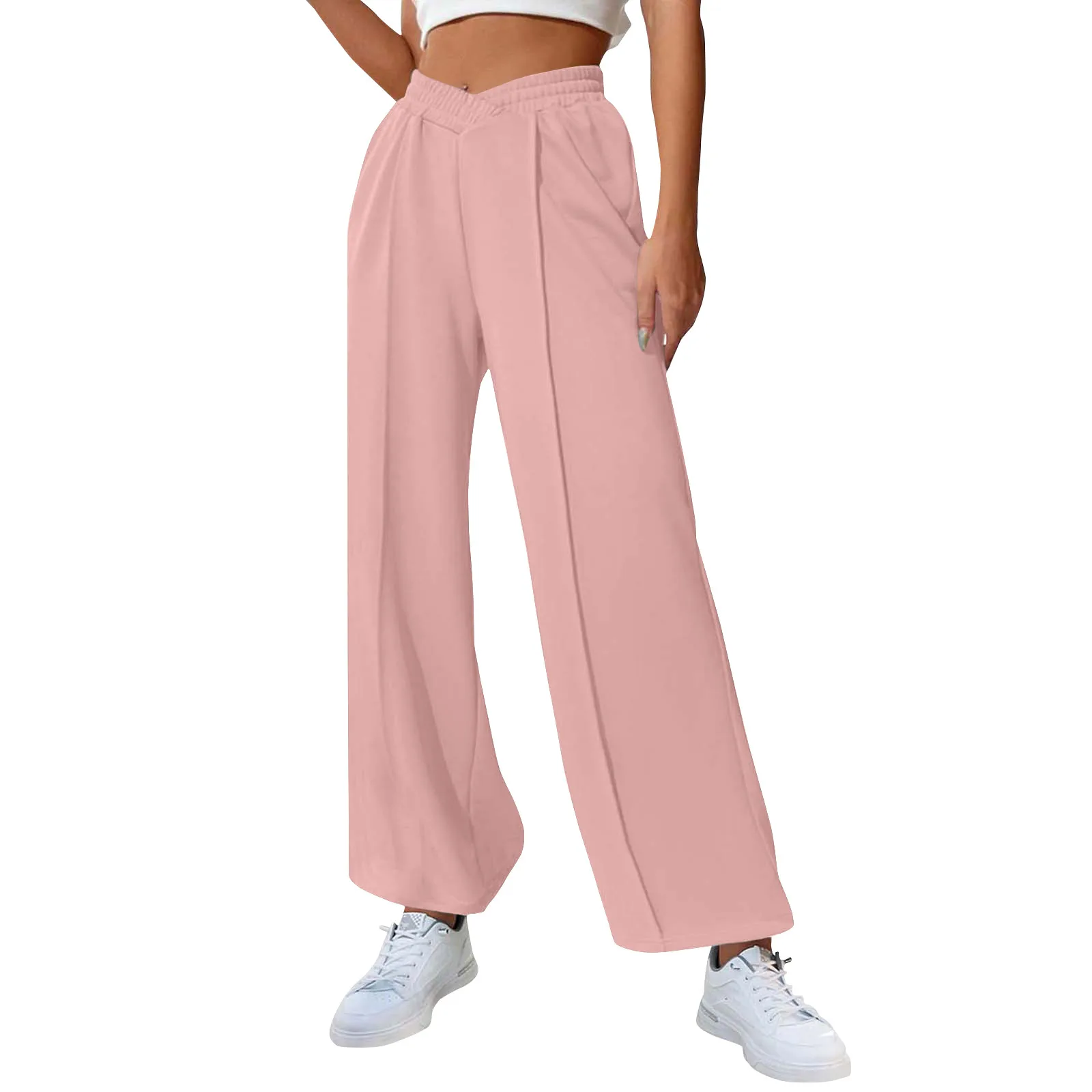 

Ladies Fashion Casual Front Sewn Solid Color High Waist Wide Leg Pants Jogging Sweatpants Sweatpants Woman Clothing Pants