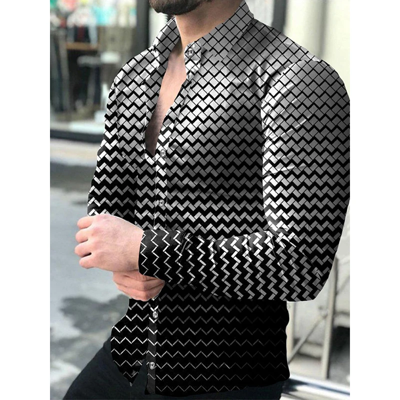 New Fashion Luxury Social Men Shirts Turn-down Collar Buttoned Shirt Casual Lattice Print Long Sleeve Tops Mens Clothes Cardigan long short sleeve shirt