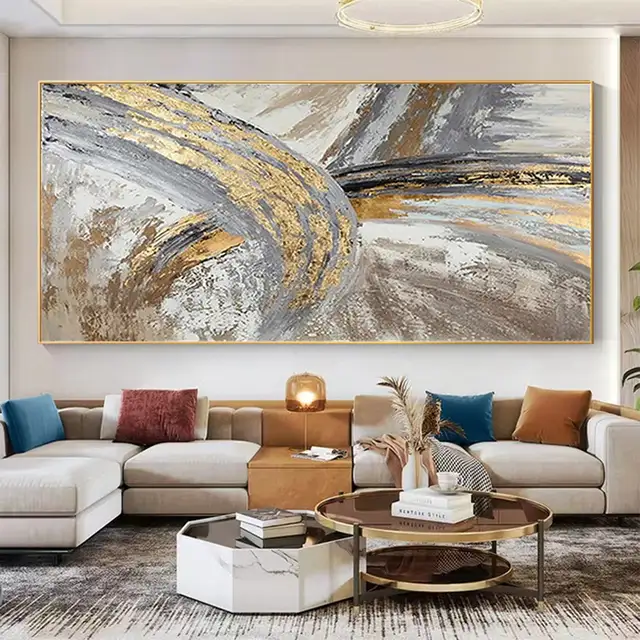 Gold Foil Hand Painted Painting on Canvas Texture Wall Art Abstract Gray Painting Decor Custom Painting Personalized Wall Art