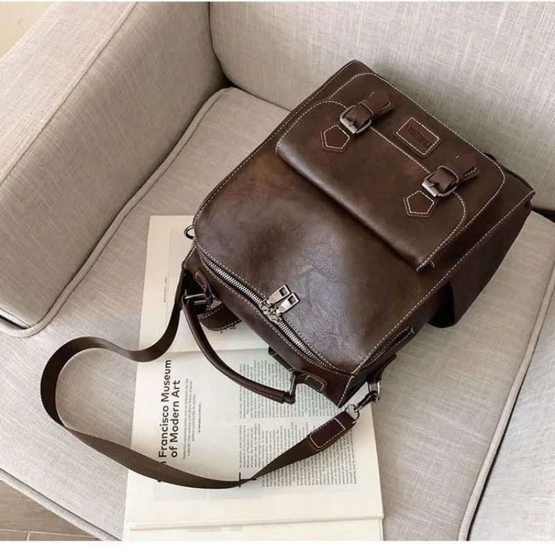 Richme Vintage Maillard Backpacks Women 2024 New Trend Large Capacity Students Casual Daily Bolsa Feminina College PU Bag Female 4