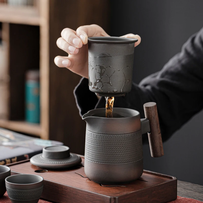 High end Purple Pottery Retro Tea Set Outdoor Travel Tea Set Portable Kungfu Tea Teapot Small Package Birthday Gift