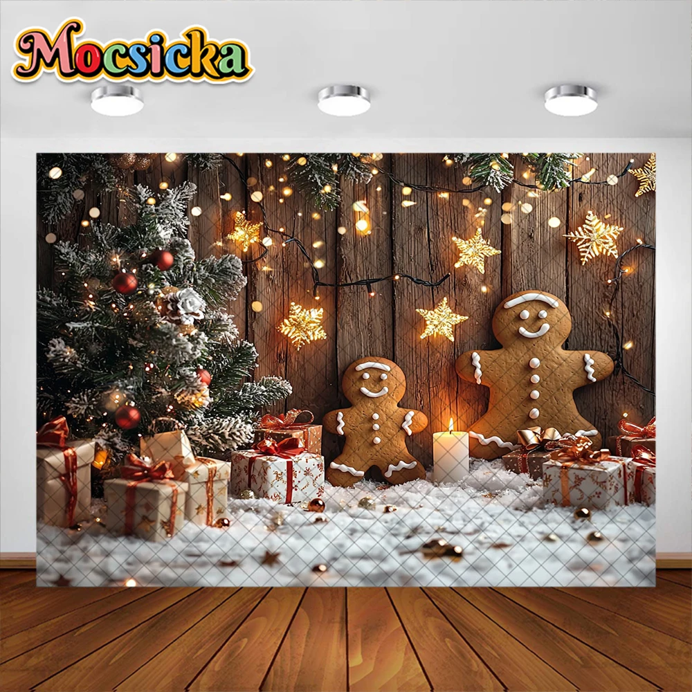 CRTPOD 9x6ft Winter Pink Gingerbread House Backdrop For Photoshoot Snow Forest Background For Photography Cute Gingerbread Man Snowman Family Holiday Party Banner Kids Baby Wall Decor - View #12