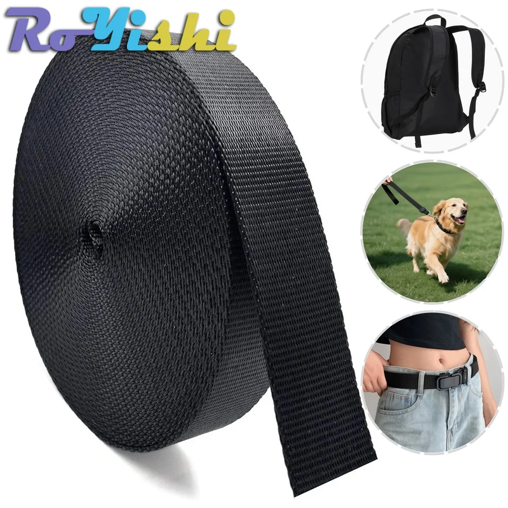 Nylon Webbing Tape 5 Yards 10-50mm Black Backpack Strap Pet Collar Safety Belt Ribbon Band Bag Clothing DIY Sewing Accessories