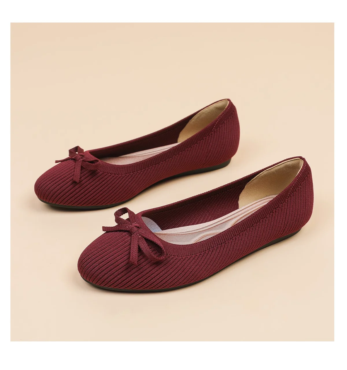 Maggie's Walker Women Woven Casual Shoes with Bows Knitted Round-toe Flats Spring Woven Breathable Shoes Plus Size 34-43