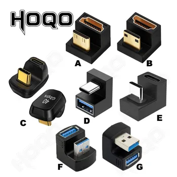 U자형 미니 HDMI 젠더 어댑터, USB C타입 어댑터, USB 수-암 확장, USB C 컨버터, HD 2.1V, 8K, 60Hz, 360 도